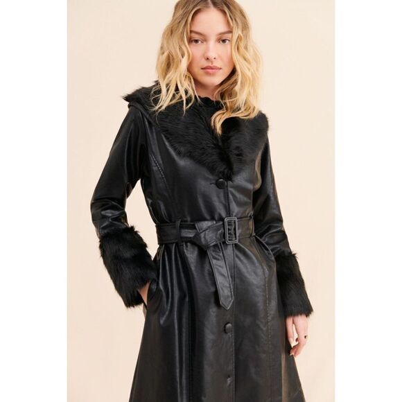 Petit Moments Solange Vegan Leather Coat Size L - Picture 2 of 12
